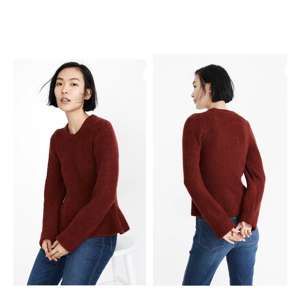 Madewell Peplum Pullover Sweater in Heather Noir Wool Blend Size XS